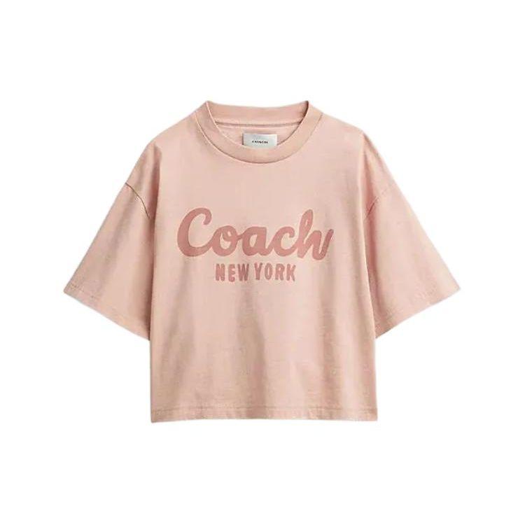 Coach Женская футболка с принтом букв SS24, короткий рукав, топ, розовый CP778-PIN