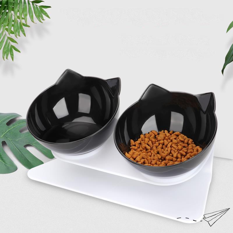 Одинарная двойная миска, наклонный милый дизайн, кошачьи уши, миска в форме кошки, горшок для еды домашних животных, контейнер для питьевой воды