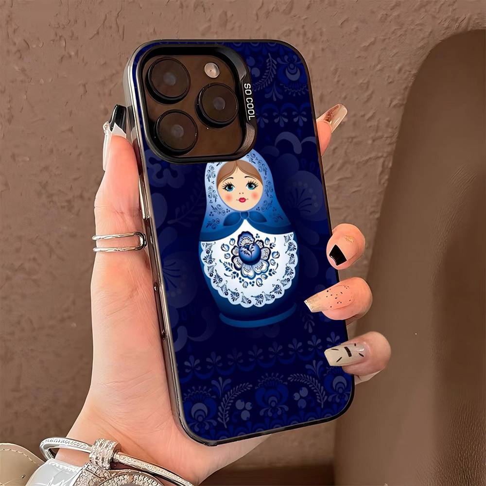 Матрешка Милый Чехол для Телефона для iPhone 17 16 15 14 13 Pro Max Plus Матовый Цветная Задняя Крышка