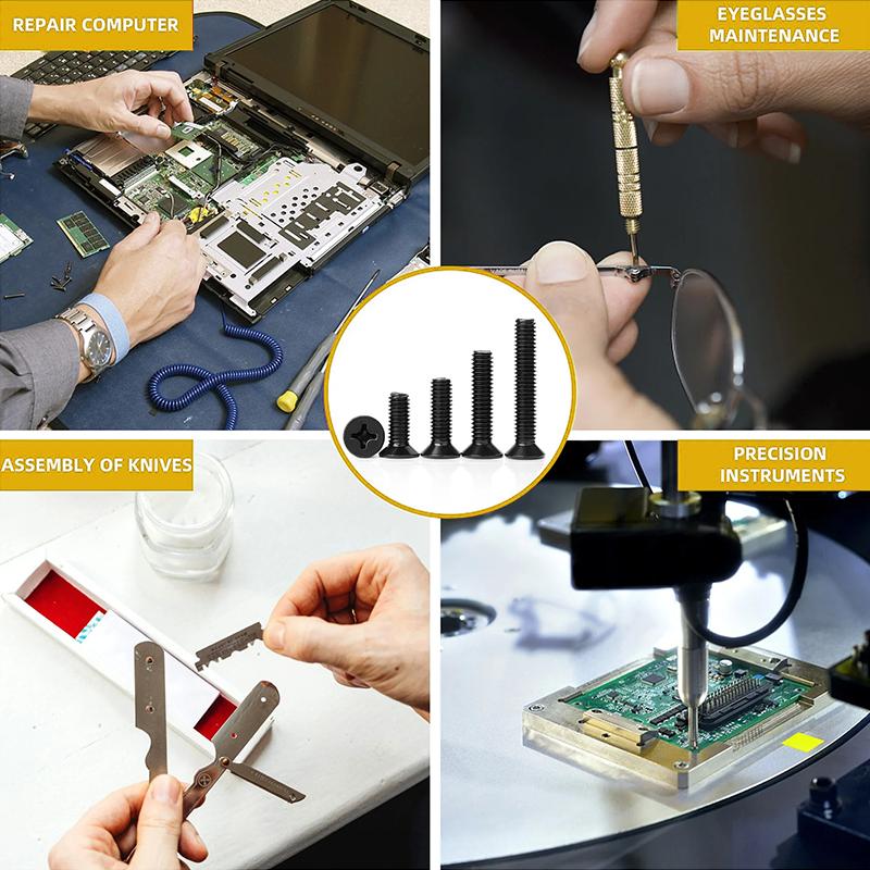 220 шт. (М2-М3) набор черных винтов с крестообразным шлицем и плоской головкой, подходит для электротехнического обслуживания.