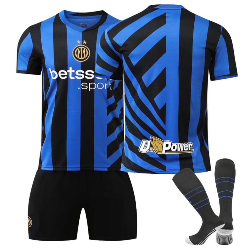 Inter Milan 2024-25 Home Football Jersey Set No.10 Lautaro No.9 Thuram No.23 Barrera Fan Soccer Uniform