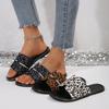 European and American Large Size 2025 Summer New Flat-bottomed Casual Leopard Print One-word Rhinestone Women's Cool Slippers 2025