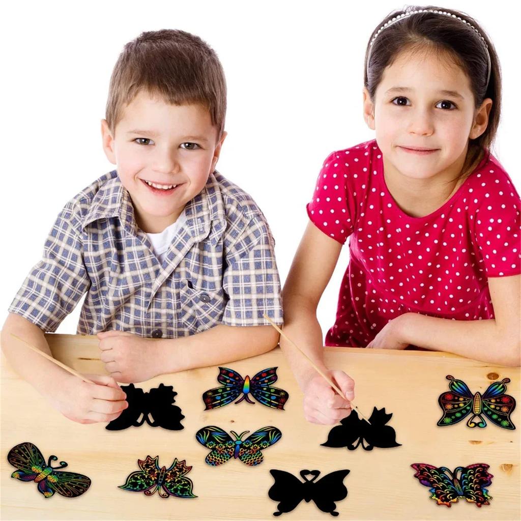12 Pcs Butterfly Bookmarks Scratch Drawing Paper Kids Painting Book Creative Stickers Educational Toys Gift