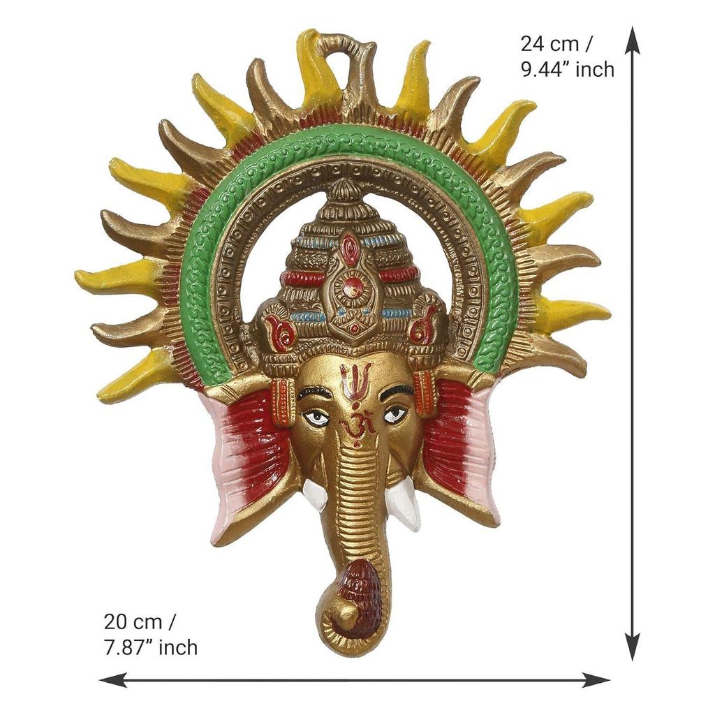 Metal Sun Decorative Ganesha Wall Hanging- Lord Ganesha Statue Wall Art- Decorative Showpiece for Wall Decor