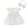 Baby Summer Short Sleeve Dress with Tulle Coverall and Hair Perfect for Pregnancy Pregnancy for School Size 6M Girl's Accessory, Gift, White, Ruffled,