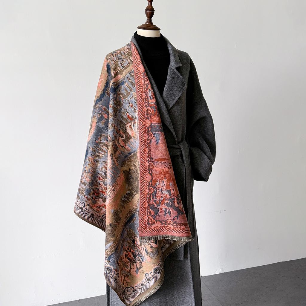 Classic Painting Thickened Scarf Women Autumn Winter Warm Neckscarf Shawl Fashion Tassels Pashmina Lady Wrap Windproof Scarves