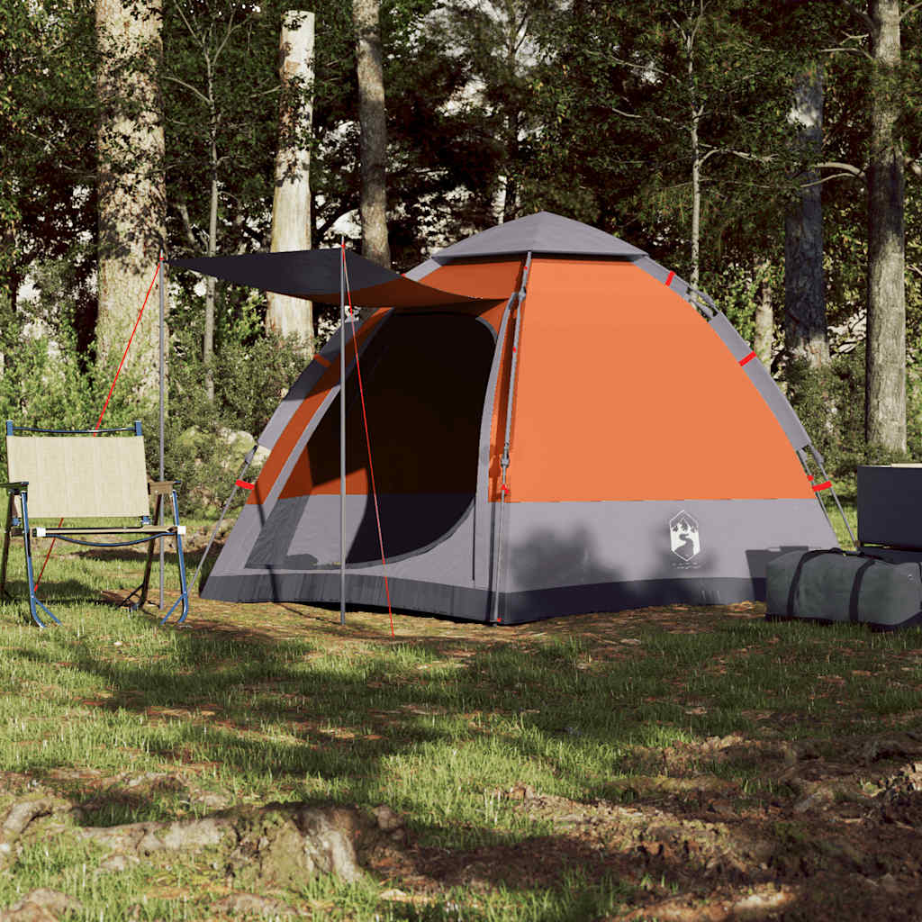 4 Person Camping Tent Grey and Orange Quick Release System