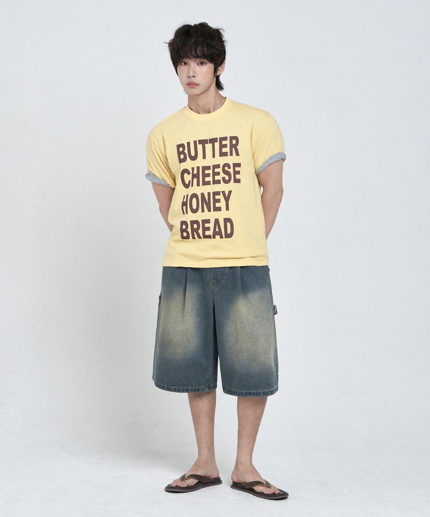 LEMAIN SECOND Bermuda Wide One-Pleat Carpenter Denim Elastic Shorts [Sand Blue]