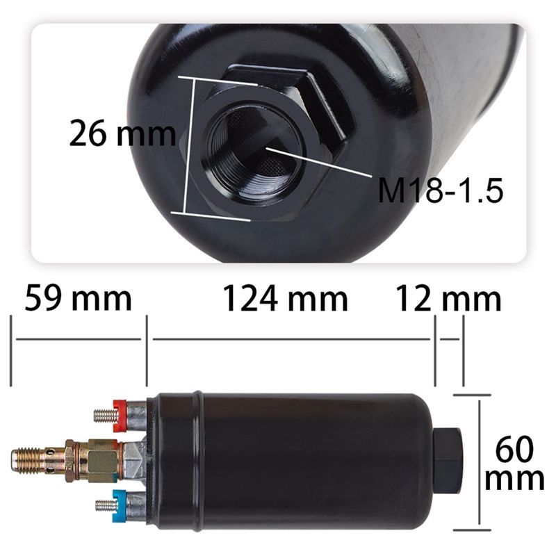 ATT-Universal 300LPH Inline External Fuel Pump For EFI Systems- E85 Ethanol Compatible Part Numbers 0580254044 0580 254 044