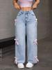 Женские повседневные джинсы с бантом Y2k Blue Baggy Denim Trousers Loose Straight Sweet Coquette Aesthetic Washed Jeans