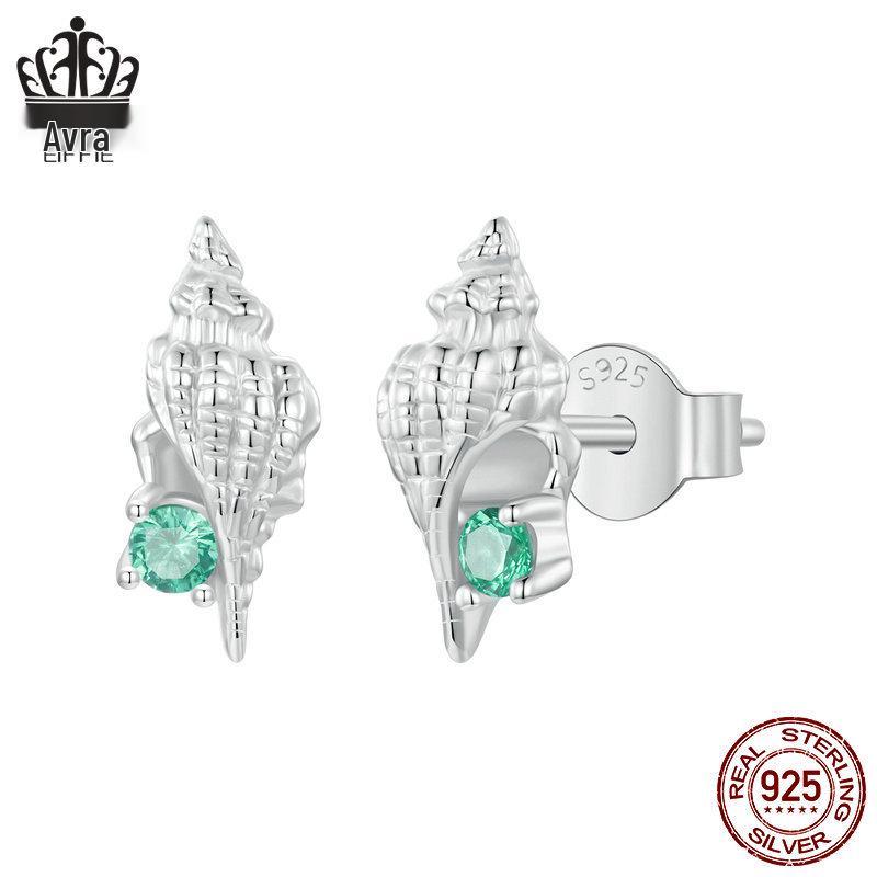 Avle Exquisite S925 Sterling Silver Conch Earrings with Platinum Finish - Versatile Marine Life Jewelry for Women.