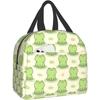 Cute Frog with Big Eyes Print Thermal Lunch Bag Insulated Bento Box Reusable Waterproof Lunch Bag for Office Picnic Hiking Beach