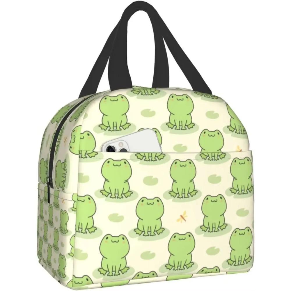 Cute Frog with Big Eyes Print Thermal Lunch Bag Insulated Bento Box Reusable Waterproof Lunch Bag for Office Picnic Hiking Beach