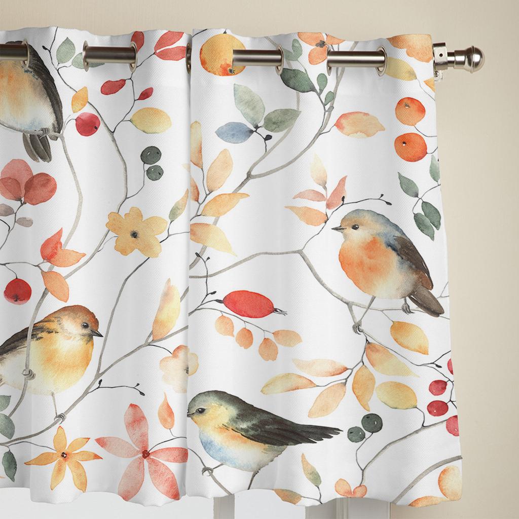 Осенние птицы, цветы, ветки деревьев, современные оконные шторы для гостиной, спальни, кухонные шторы, шторы