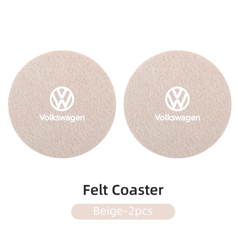 ear1 2PCS Car Felt Material Coasters Water Cup Holder Mat Trimmmable For VW Scirocco Jetta Golf Passat Polo Tiguan Sharan Touran