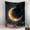 Golden Crescent Moon in Starry Night Sky Wall Tapestry Celestial Sparkling Stars Decor for Bedroom Dorm