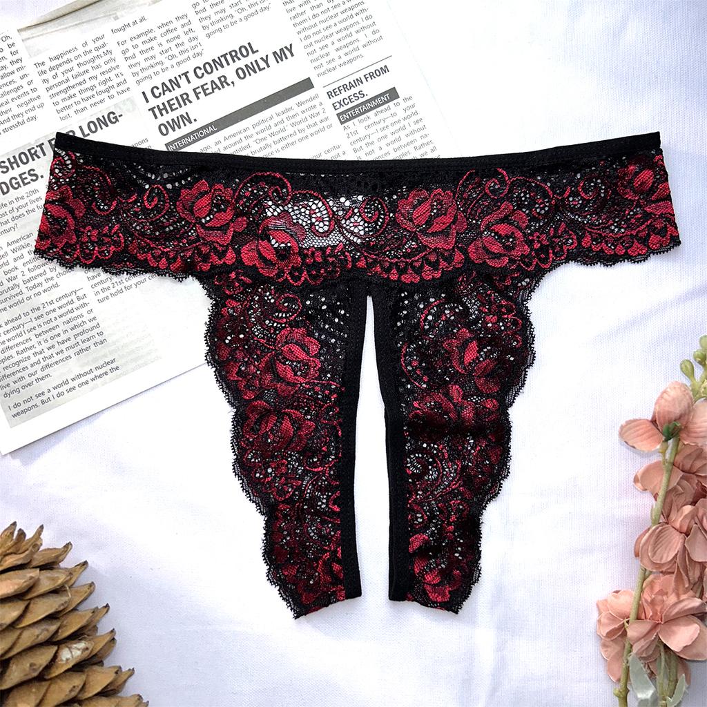 Transparent Lace Romantic Floral Thong Soft Seductive Crotchless Women's Underwear Sexy G-string Comfortable Female Lingerie