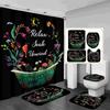Butterfly Flower Printed Bathroom Shower Curtain Set Waterproof Shower Curtain Anti-Skid Rugs Carpet Toilet Lid Cover Bath Mat
