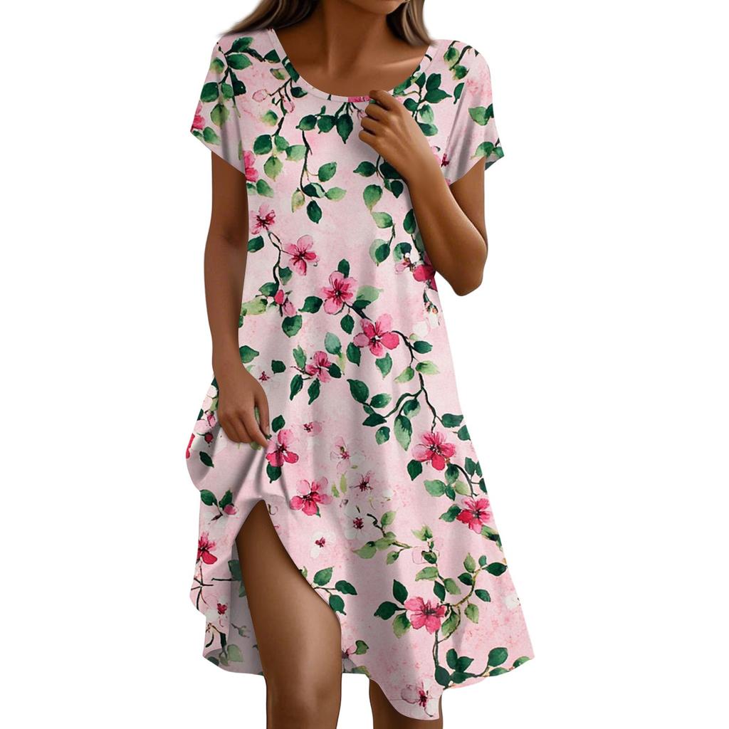 Платье в стиле бохо с коротким рукавом для женщин, повседневное, свободного кроя, летнее, сарафан с цветочным принтом и карманами