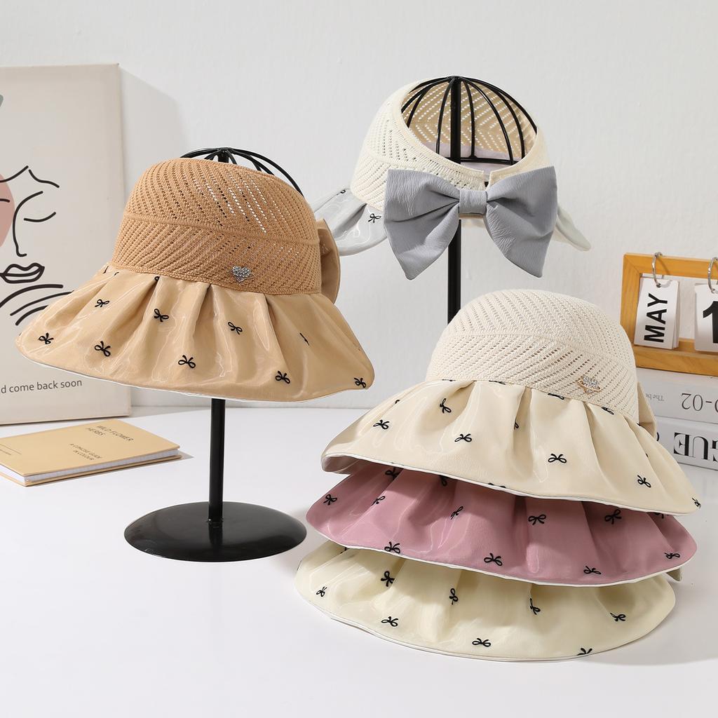 Летняя цветная клеевая шляпа-бант от солнца с большими полями, женская, защита от солнца и УФ-излучения, шляпа от солнца, для путешествий на открытом воздухе, шляпа с открытым верхом