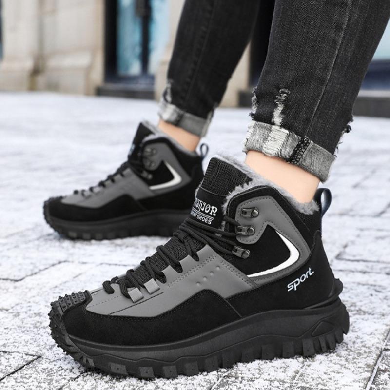 Модная мужская зимняя обувь Модные высокие хлопковые ботинки Плюшевые теплые зимние ботинки для мужчин Нескользящие ботинки на платформе Уличная защитная обувь Кроссовки