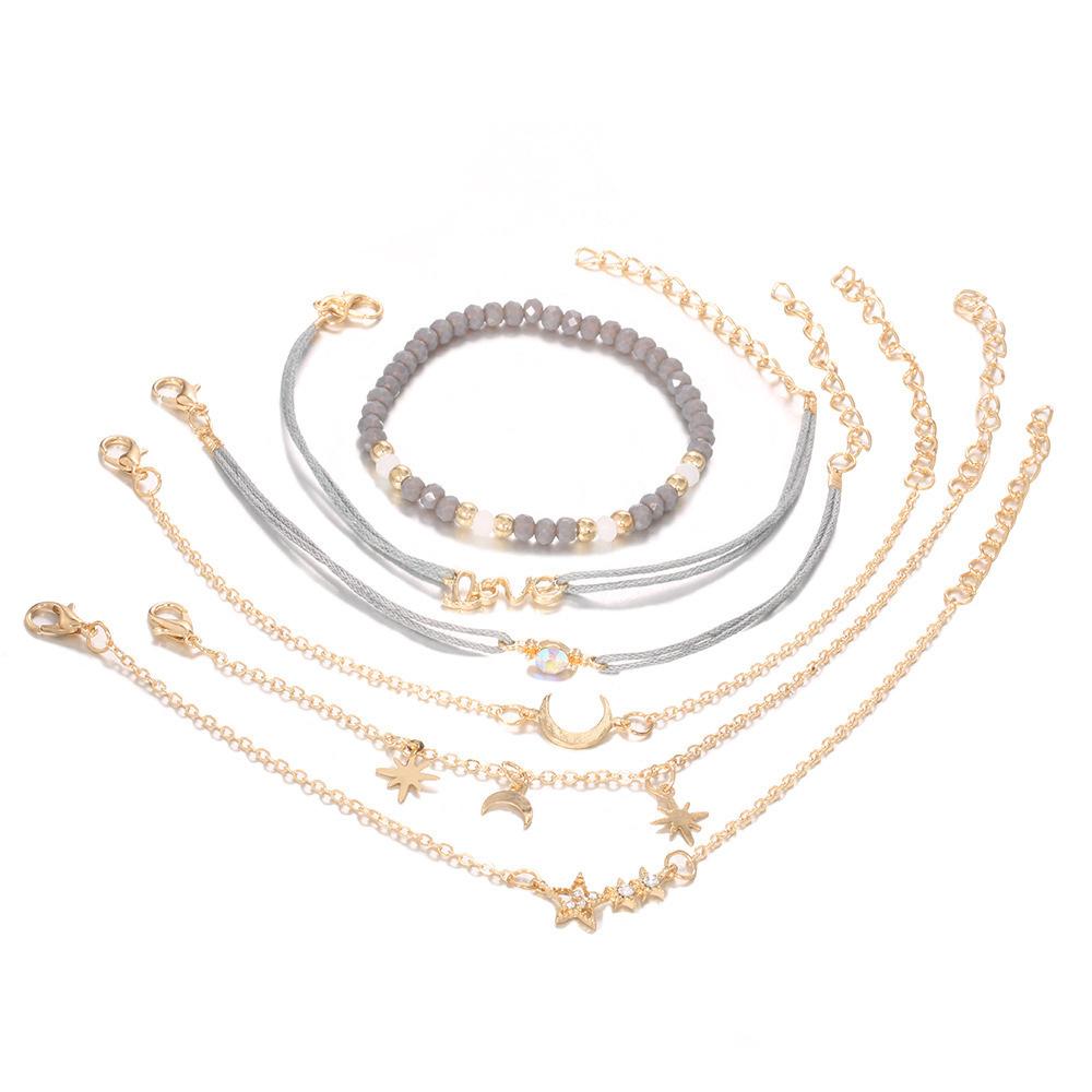 European and American new temperament star moon personality pendant bracelet bead jewelry six-piece bracelet jewelry set