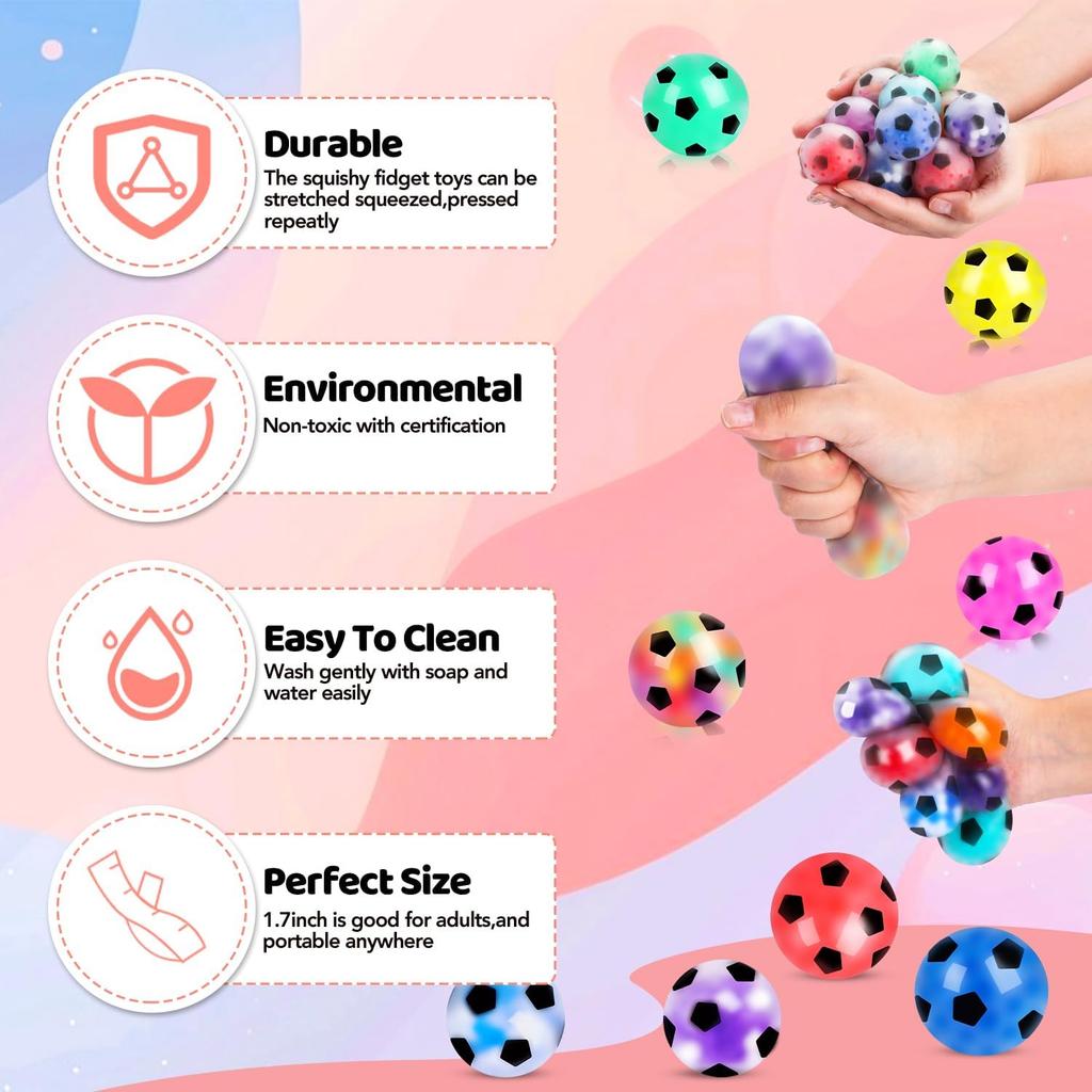 6Pcs Soccer Squishy Ball for Kids Adults Mini Stress Balls Anti-Anxiety and Fidget Balls to Relax, Birthday Gifts Bag Stuffers
