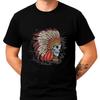 Tribal Skull Warrior T-Shirt Unisex | Gothic Biker Feather Headdress Graphic Tee