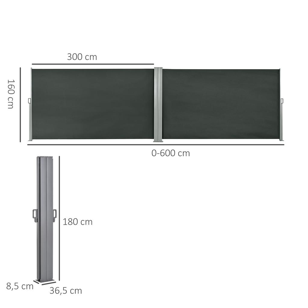 Double Side Lateral Privacy Screen Retractable Dimensions 6L X 1.80H M Polyester Anti UV Gray