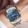 PINDOWS Luxury Quartz Chronograph Watch with Date Large Waterproof Business Stainless Steel Luminous Diamond Accents Men's Display, Dial, Watch, Band,