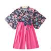 Детская одежда в стиле хакама, юката, японская одежда, комплект верха и низа, кимоно для девочек, милое детское платье юката, хакама, праздничная одежда с цветочным узором и бантом