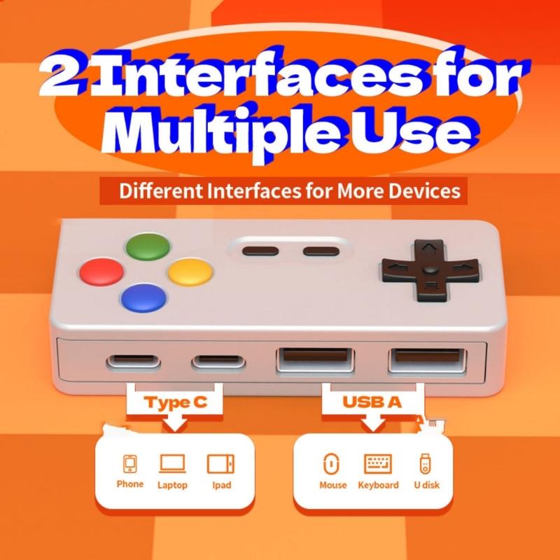 Game Controller Type C to 2x USB+2x Type C Female Desktop Charging Adapter Multiport Fast Charging Travel Phone Adapter