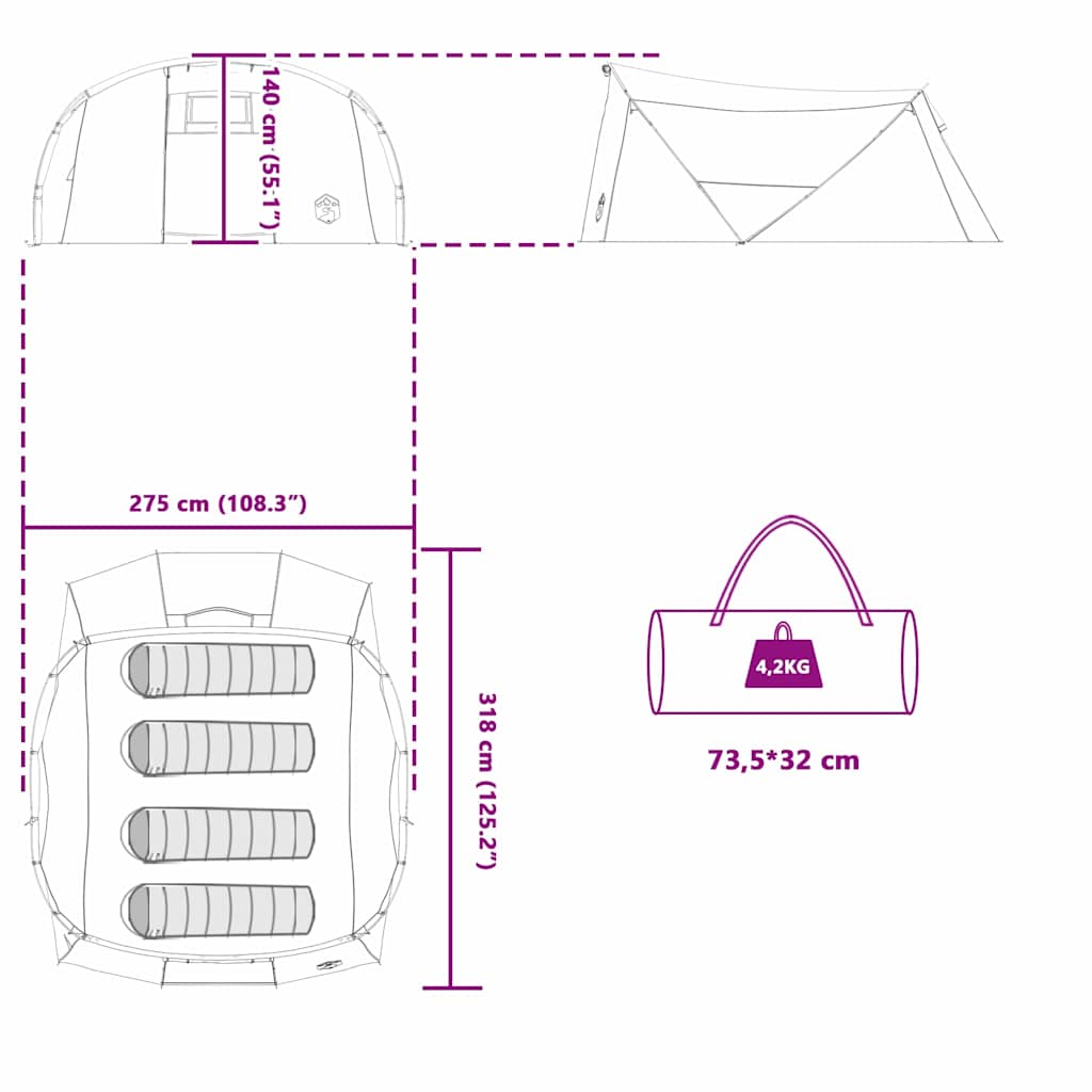 Tunnel Tent for 4 Persons Gray and Orange 318 x 275 x 140 cm