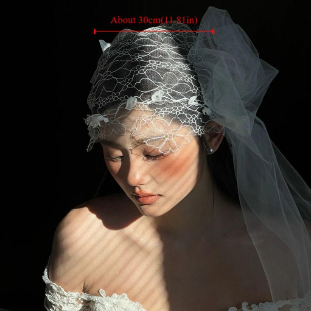 Французский стиль Свадебное кружево Цветочная шляпка Роскошная свадебная повязка на голову Свадебный головной убор Аксессуары для волос