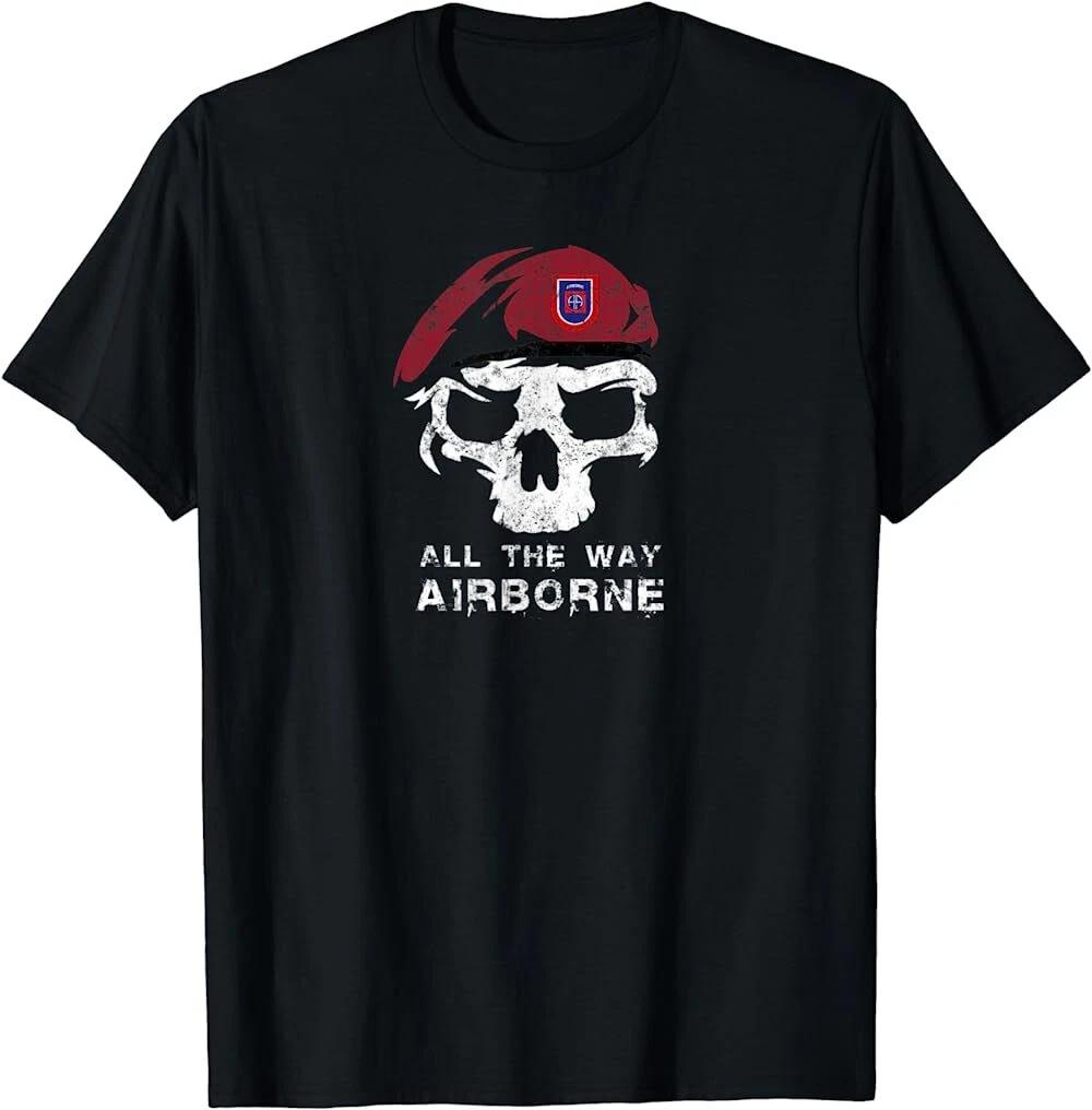 Vintage Army 82nd Airborne All The Way Skull Maroon Beret T-Shirt