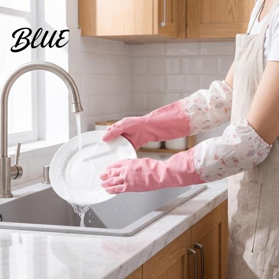 Reusable Rubber Gloves for Housework Long Sleeves Dishwashing Gloves, Thick Fleece Lining Non-Slip Silicone Cleaning Household Kitchen And Bath