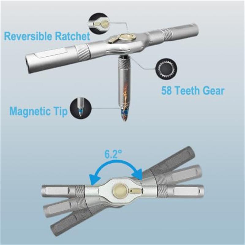 Набор отверток-трещоток 24-в-1 Точность встречает универсальность – Readyintend Магнитный компактный набор бит для ремонта с Т-образной рукояткой