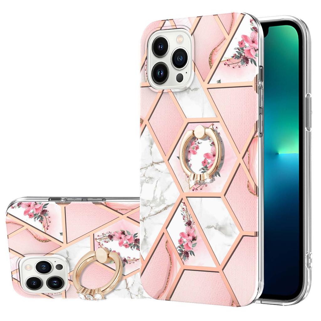 Кольцо-скоба Golden Border Grid Marble Flower IMD Ультратонкий чехол для телефона iPhone 12 12ProMax 11ProMax XSMax XR XS iPhone 7 8 SE iPhone 13 14 15