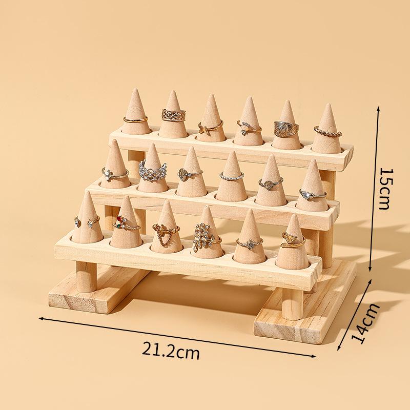 Деревянный конусный держатель для колец, подставка для ювелирных изделий, подставка для хранения колец, поднос для витрин, деревянная основа, декор магазина