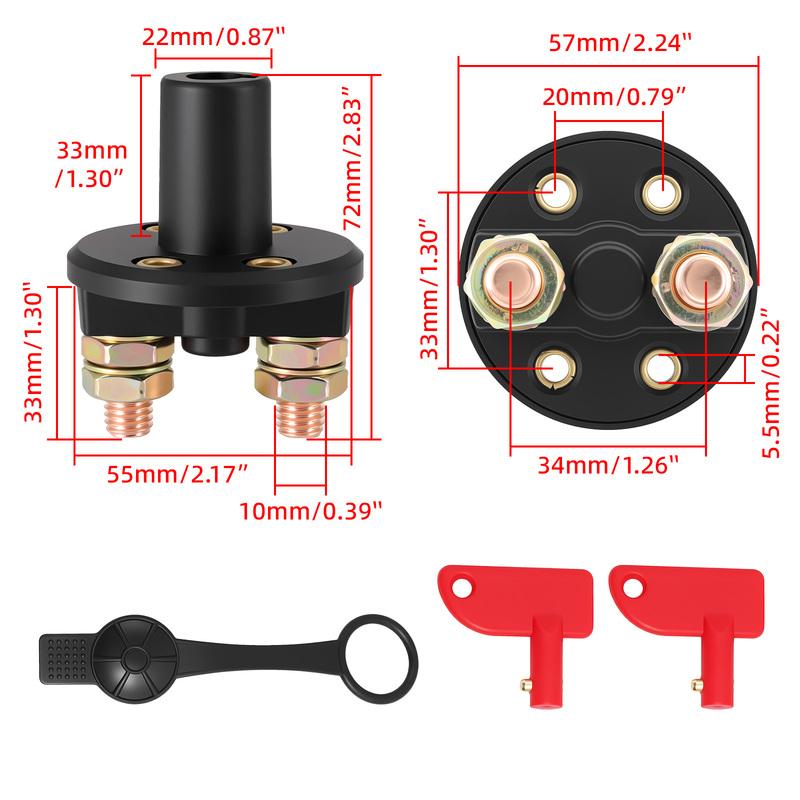 1pc Car Battery Disconnect Switch With 2 Removable Key Cut Off On Off M10 275A Battery Kill Switch Cut On Off Switch For Car