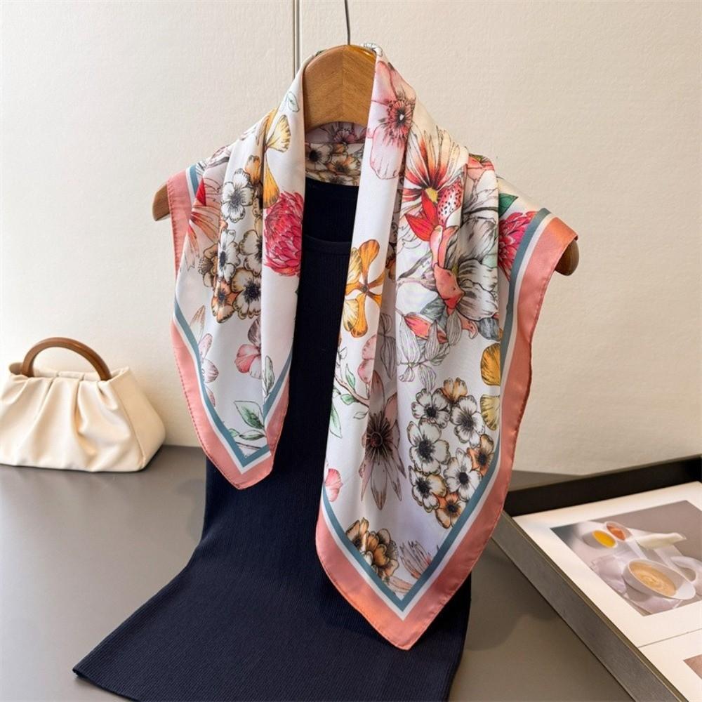 Floral Print Bandana Scarf Luxury Hijab Scarf Fashion Square Silk Scarf Women
