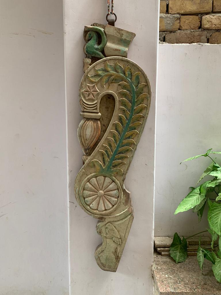 Rustic Carved Wood Wall Plaque: Antique Indian Architectural Panel