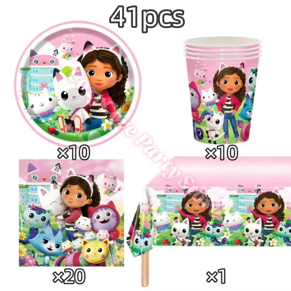 Gabby Dollhouse Birthday Party Decoration Gabby Plates Cups Napkins Cake Topper Balloons For Kids Party Favors Gifts Photo Booth