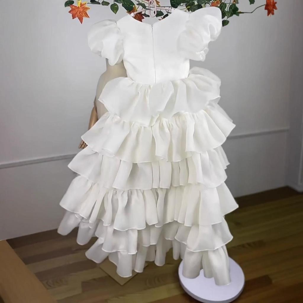Girls' White Puffy Princess Dress - Flower Girl Wedding Long Gown