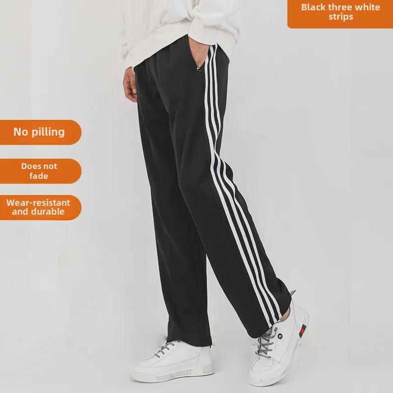Мужские повседневные спортивные брюки в полоску в гонконгском стиле — весна/осень, свободный крой, модные прямые спортивные брюки в американском стиле