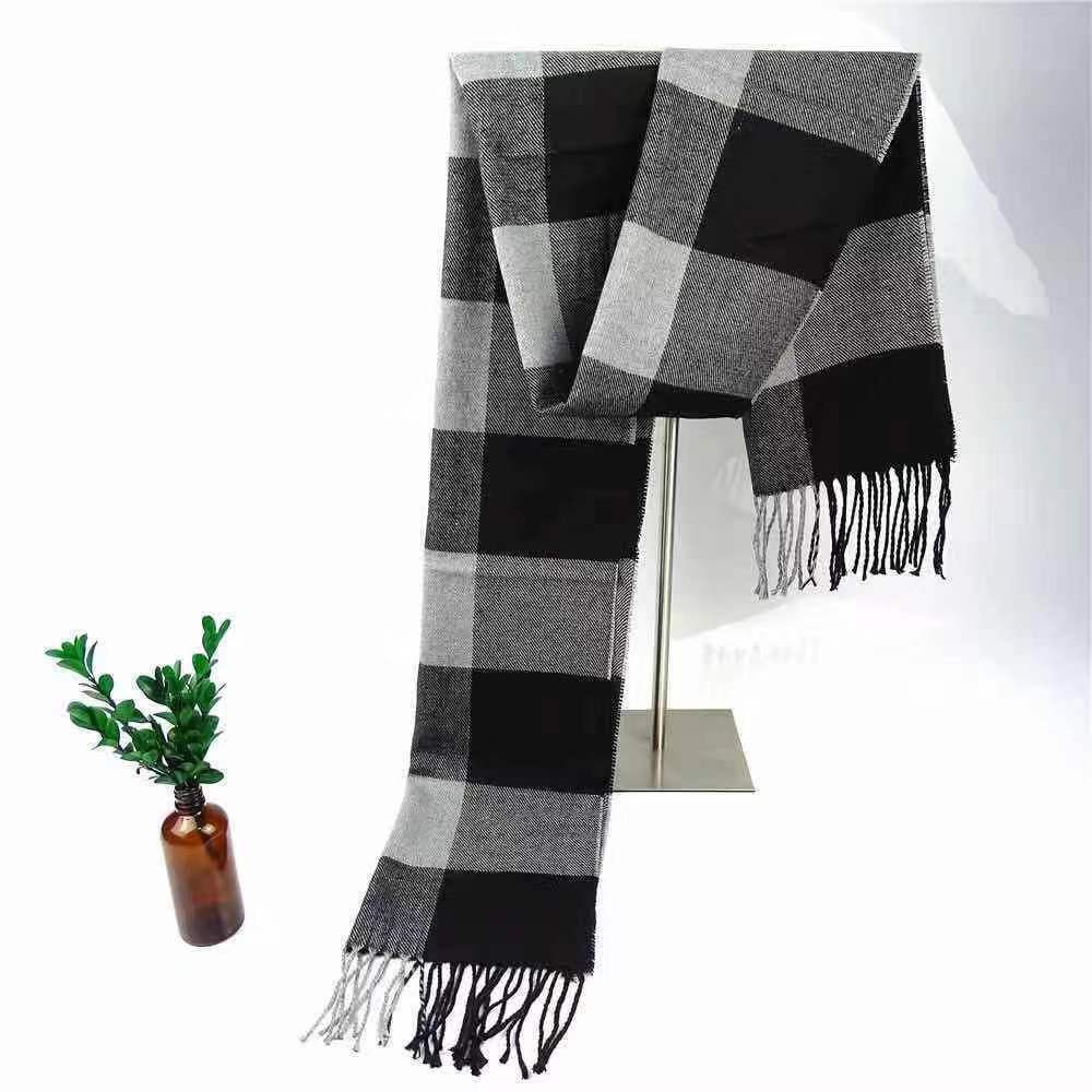 Осенне-зимний новый классический клетчатый шарф, трансграничный британский черно-белый мужской теплый шарф, женская шаль