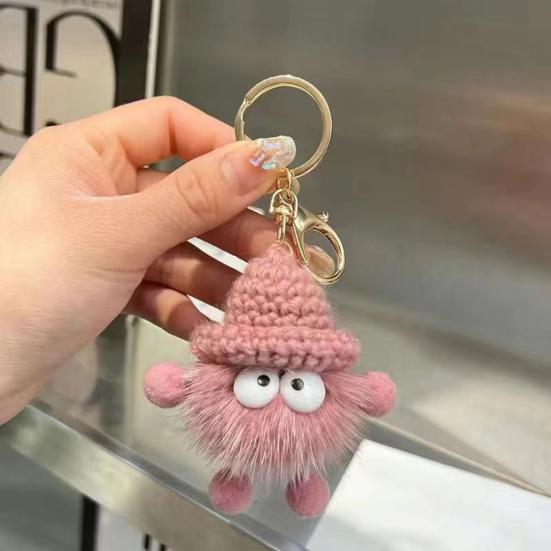 Keychain Imitation Mink Hair Cartoon Doll Charm Key Ring Fade-Resistant Compact Lightweight Backpacks Car Key Holder