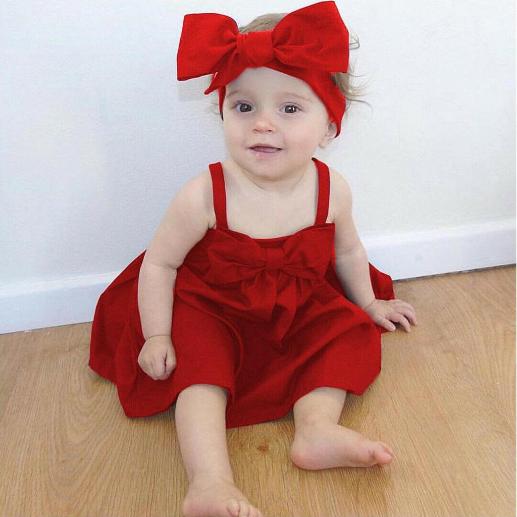 Cute Baby Girls Summer Sundress Bowknot Short Mini Vest Dress Toddler Kids Cotton Casual Dresses Sleeveless Outfit