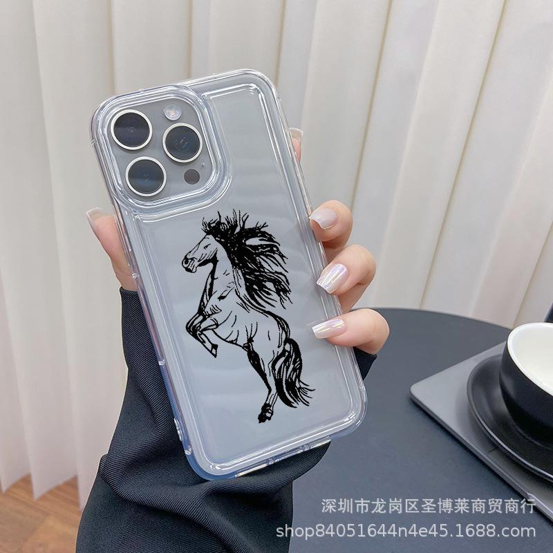 Черный конь для чехла на телефон Apple 15 iphone12promax прозрачный 14/13/11/XR подушка безопасности 16