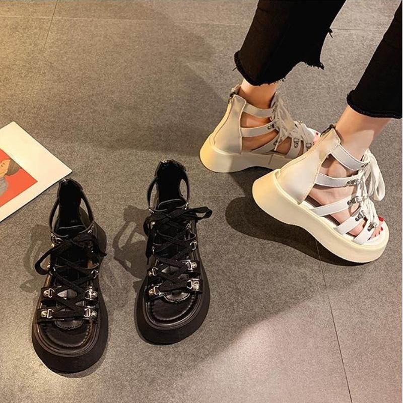 Сандалии женские, новинка лета 2022, дизайнерские сандалии на платформе с перекрестным ремешком и молнией сзади, туфли-гладиаторы с открытым носком